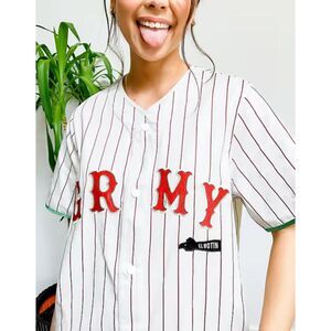 Grimey oversized baseball top with logo in stripe Medium